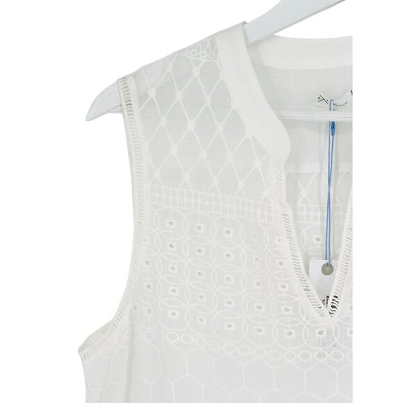 GF Collection Tank Top Off White Embroidered Eyelet Sheer High Low V-Neck Size M - Picture 11 of 15